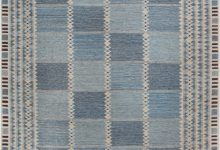 Contemporary Swedish Style Blue & <mark class='searchwp-highlight'>White</mark> Wool Flat-Weave Rug N12046
