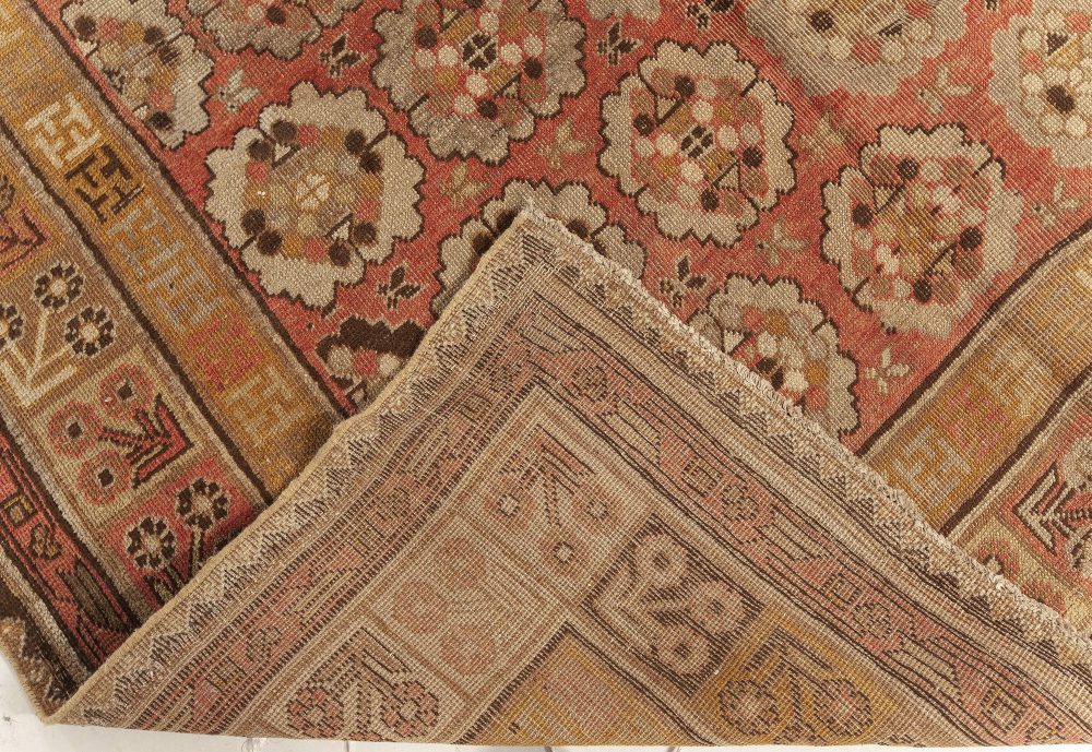 Midcentury Samarkand Beige, Brown, Gold and Pink Handmade Wool Rug BB7019