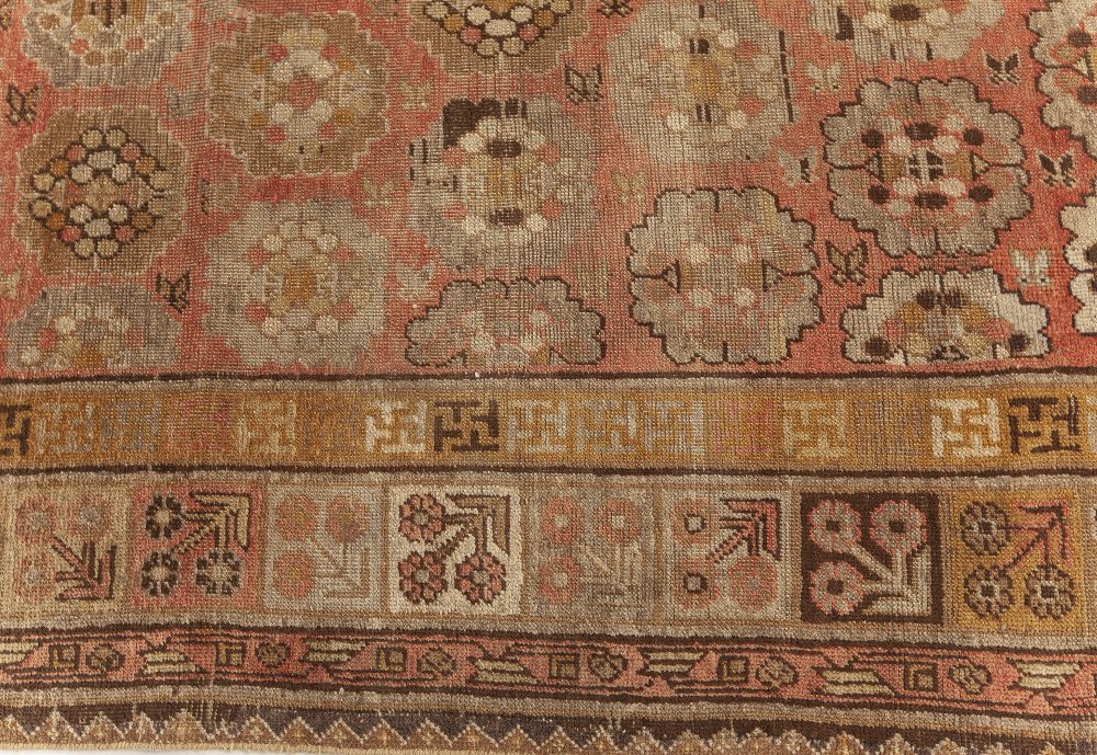 Midcentury Samarkand Beige, Brown, Gold and Pink Handmade Wool Rug BB7019