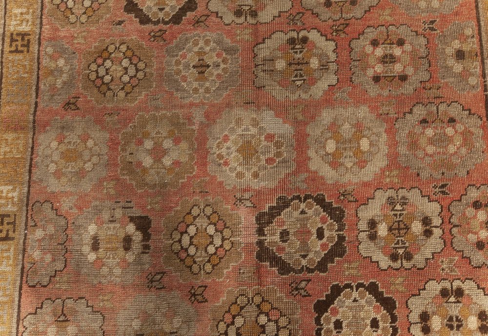 Midcentury Samarkand Beige, Brown, Gold and Pink Handmade Wool Rug BB7019