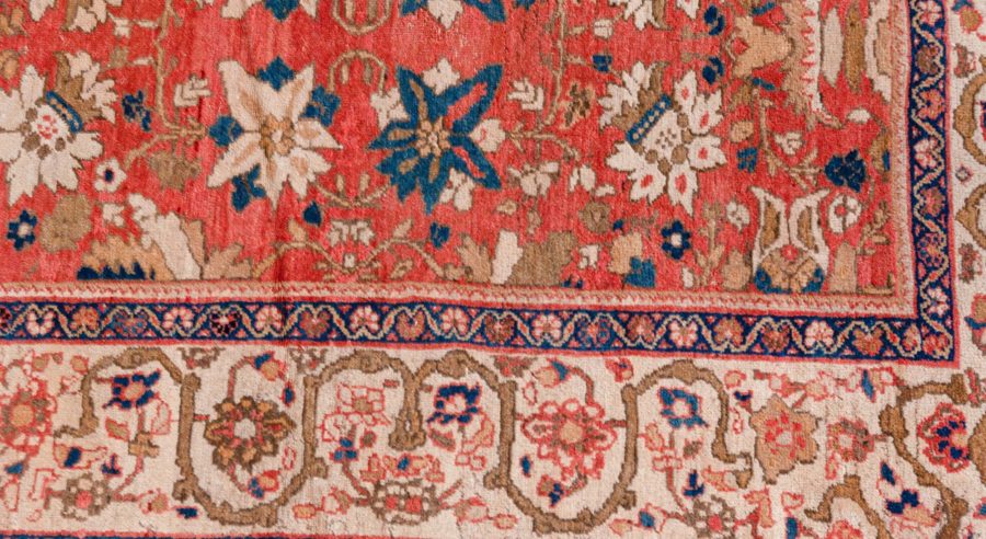 Antique Persian Sultanabad Floral Red Blue Handmade Wool Rug BB7026