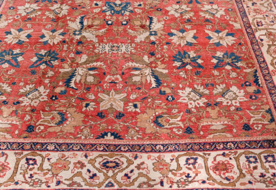 Antique Persian Sultanabad Floral Red Blue Handmade Wool Rug BB7026