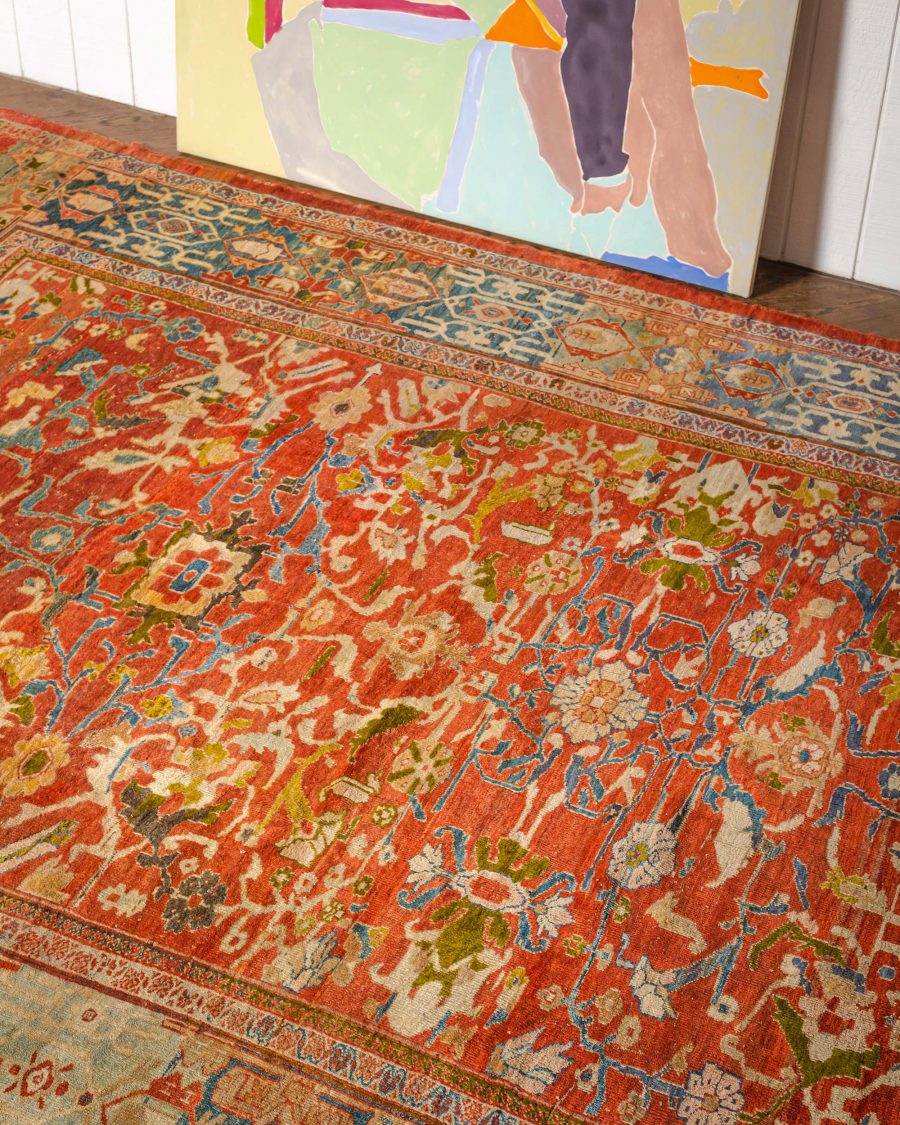 1900s Persian Sultanabad Red, White and Blue Handwoven Wool Rug BB7027