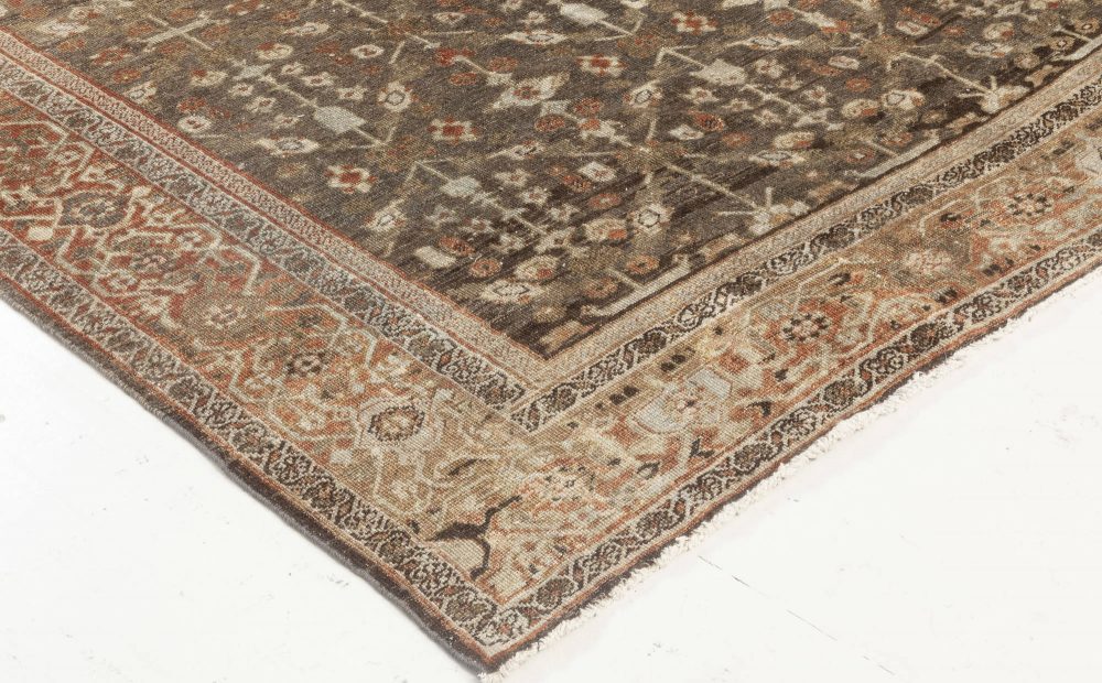 Antique Persian Sultanabad Muted Beige, Brown, Green and Orange Wool Rug BB7016