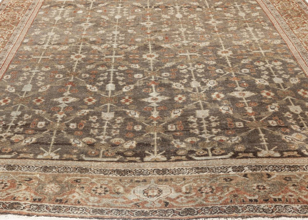 Antique Persian Sultanabad Muted Beige, Brown, Green and Orange Wool Rug BB7016