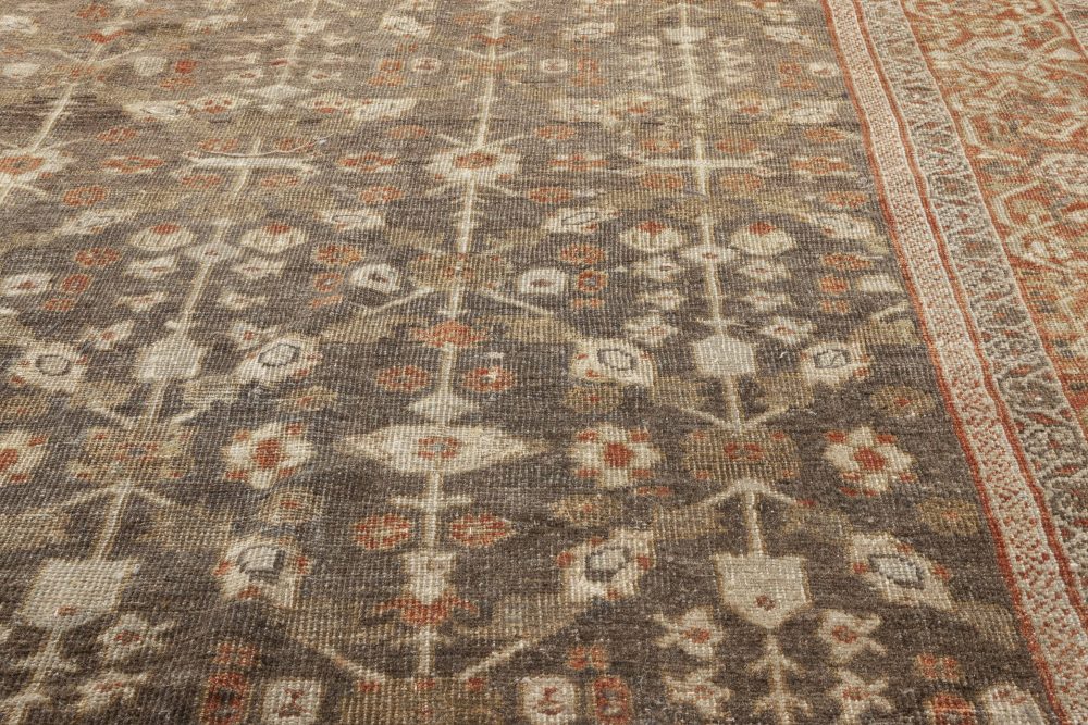 Antique Persian Sultanabad Muted Beige, Brown, Green and Orange Wool Rug BB7016