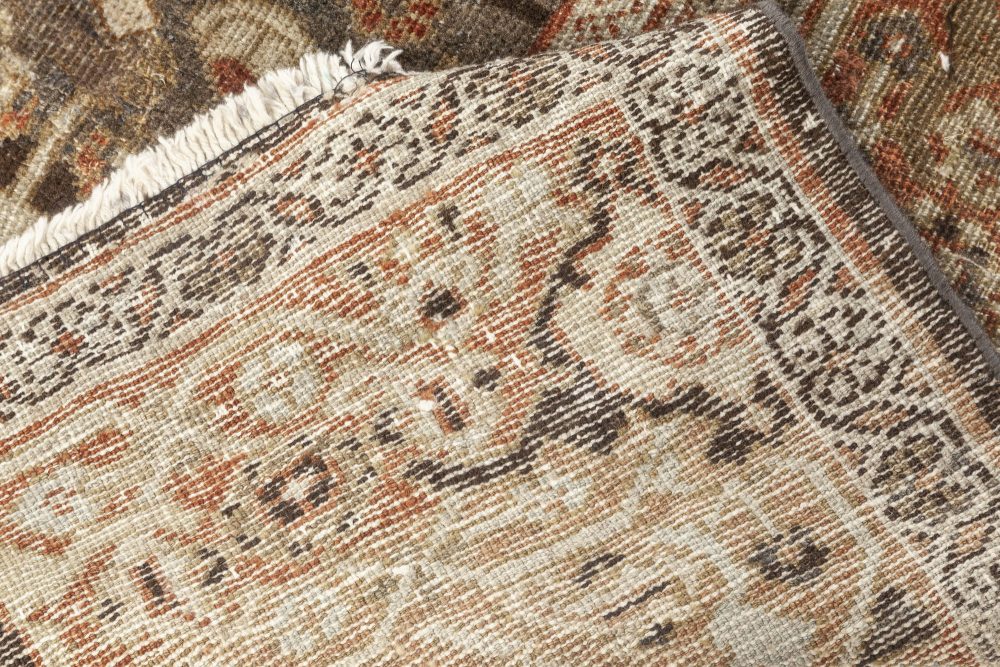Antique Persian Sultanabad Muted Beige, Brown, Green and Orange Wool Rug BB7016