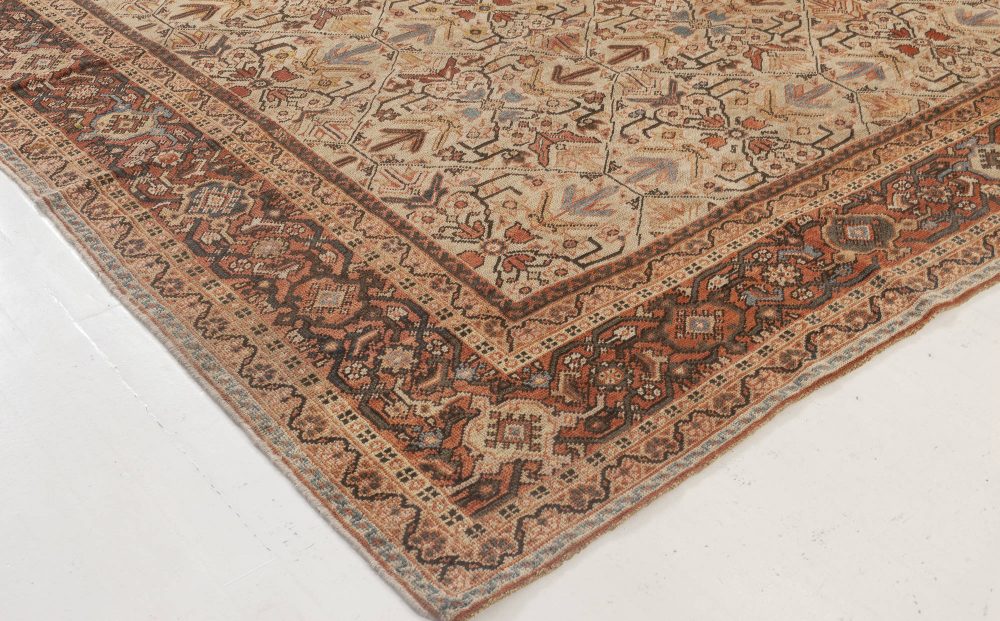 Antique Persian Sultanabad Beige, Blue, Brown and Orange Handmade Wool Rug BB7028