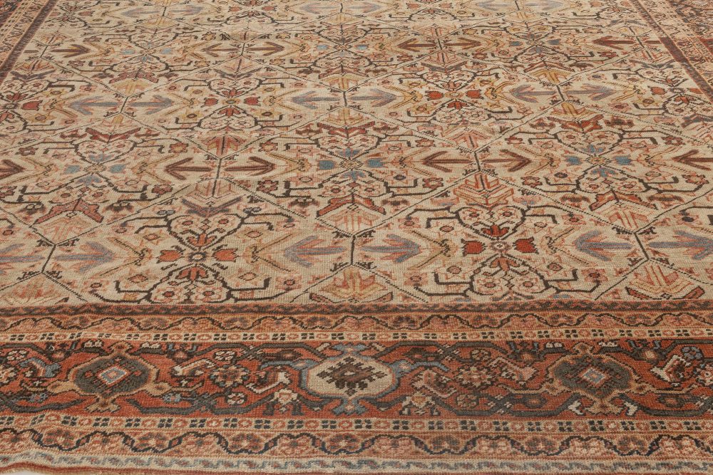 Antique Persian Sultanabad Beige, Blue, Brown and Orange Handmade Wool Rug BB7028