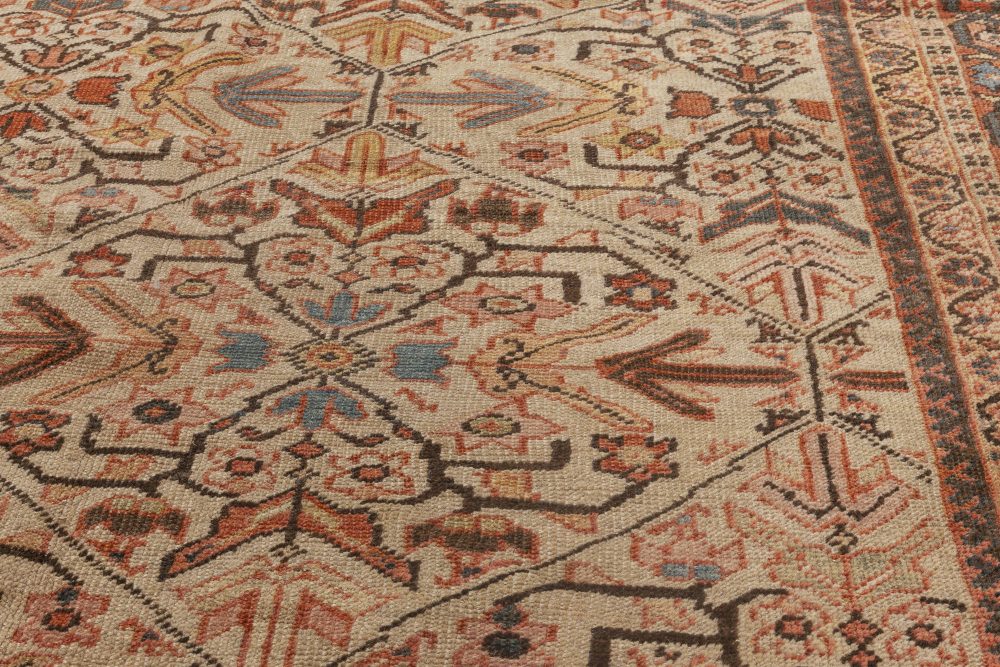 Antique Persian Sultanabad Beige, Blue, Brown and Orange Handmade Wool Rug BB7028