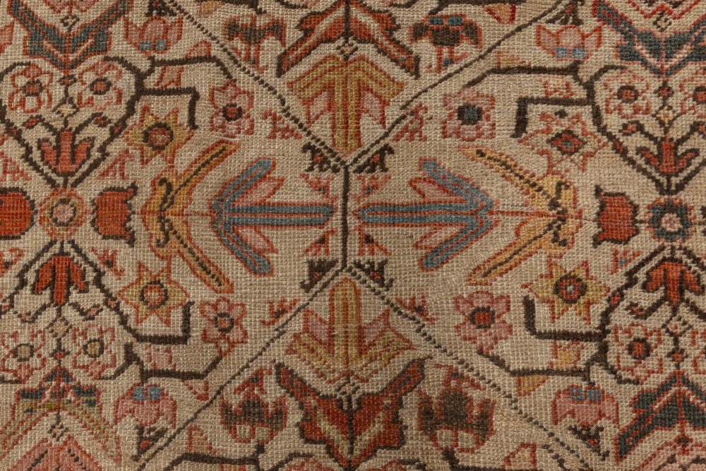 Antique Persian Sultanabad Beige, Blue, Brown and Orange Handmade Wool Rug BB7028