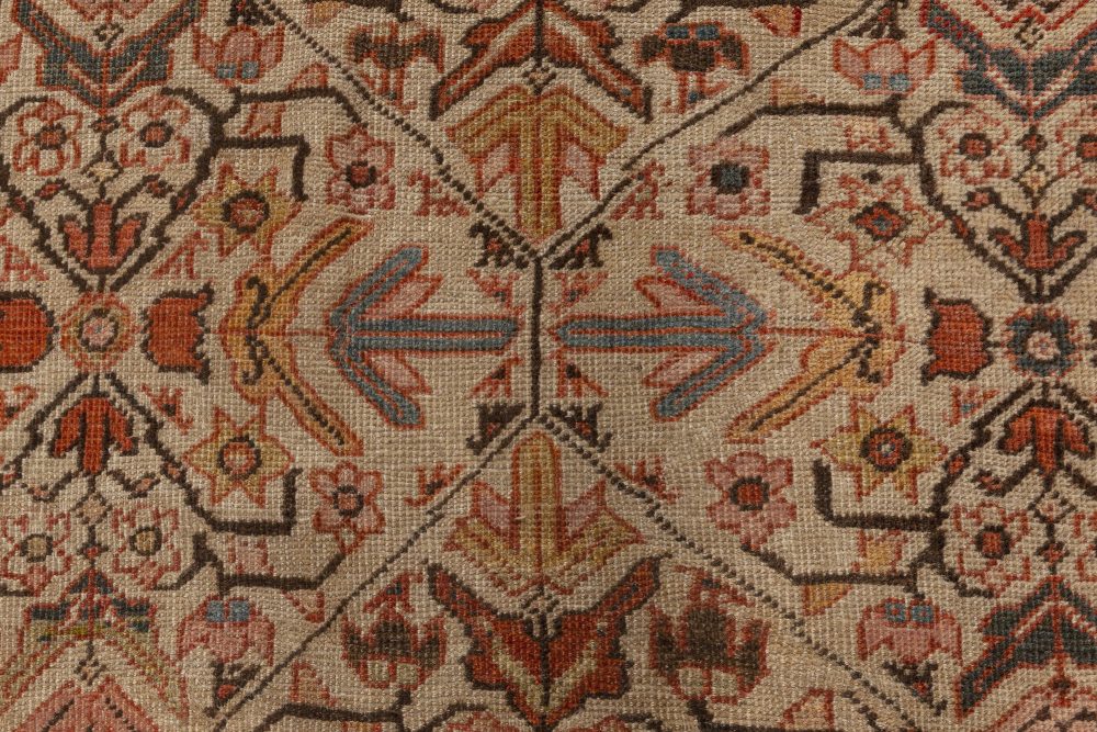 Antique Persian Sultanabad Beige, Blue, Brown and Orange Handmade Wool Rug BB7028