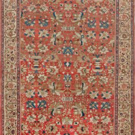 Sultanabad Persian Antique Floral Allover Warm Tan Hand-Knotted Wool Rug – Circa 1910 BB7026