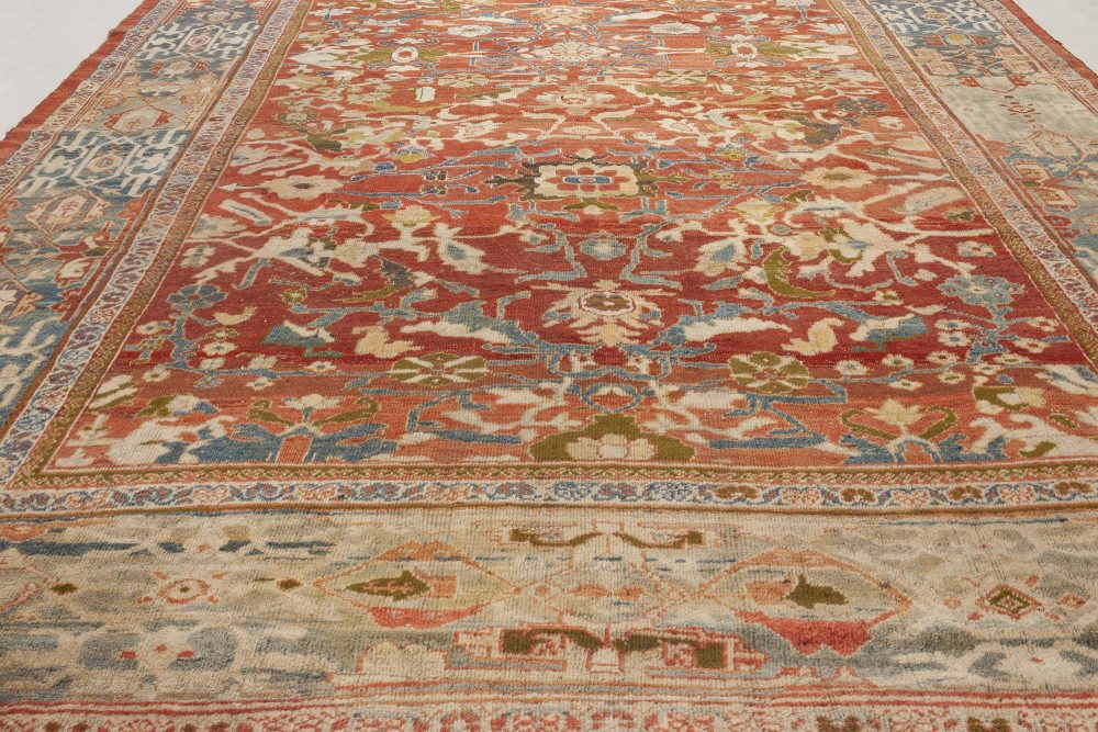 1900s Persian Sultanabad Red, White and Blue Handwoven Wool Rug BB7027