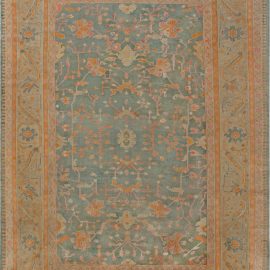 Antique Oushak Turkish Floral Medallion Golden Tan Hand-Knotted Wool Rug – Circa 1930 BB7015