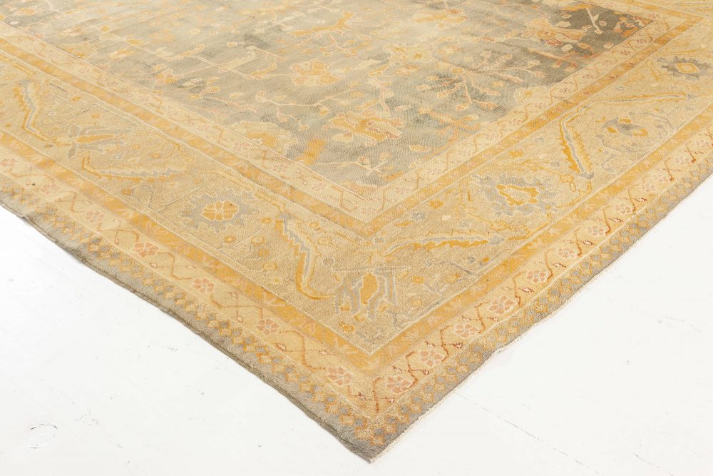 Antique Turkish Oushak Beige, Gold, Green, Orange Wool Rug BB7015