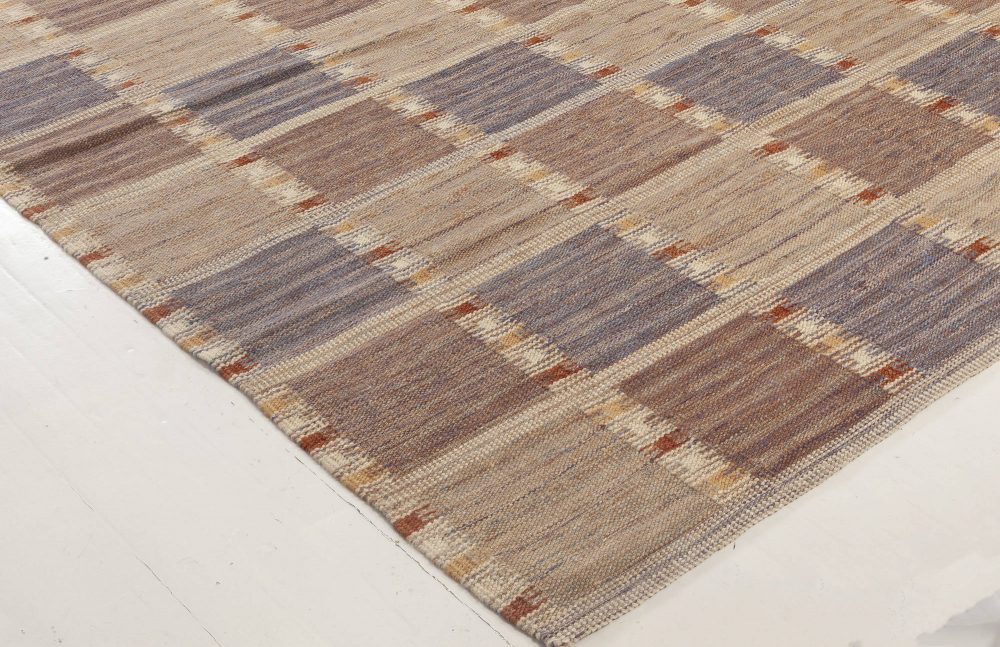 Modern Swedish Brown, Gray & Blue Flat-Woven Wool Rug N12054