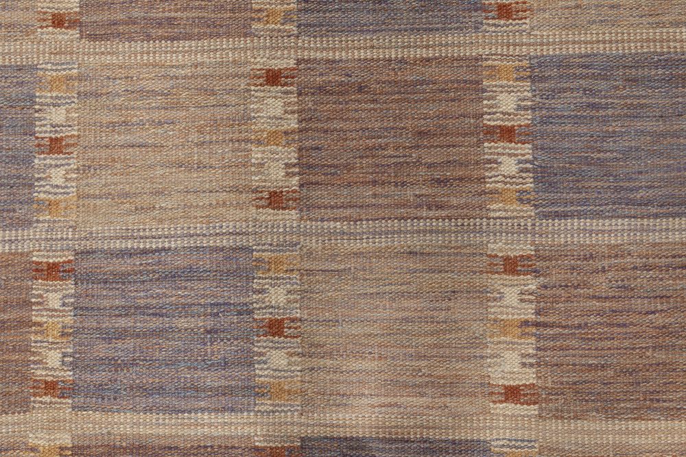 Modern Swedish Brown, Gray & Blue Flat-Woven Wool Rug N12054