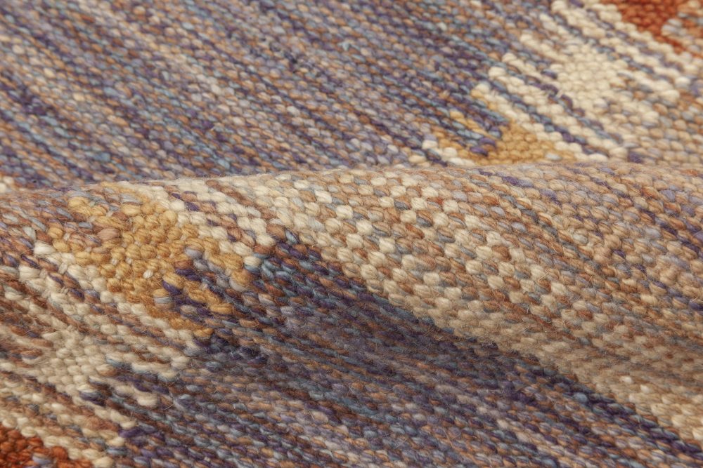Modern Swedish Brown, Gray & Blue Flat-Woven Wool Rug N12054