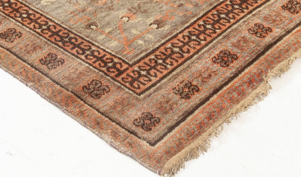 Midcentury Samarkand Handmade Wool Rug in Brown, Green and Pink BB7022