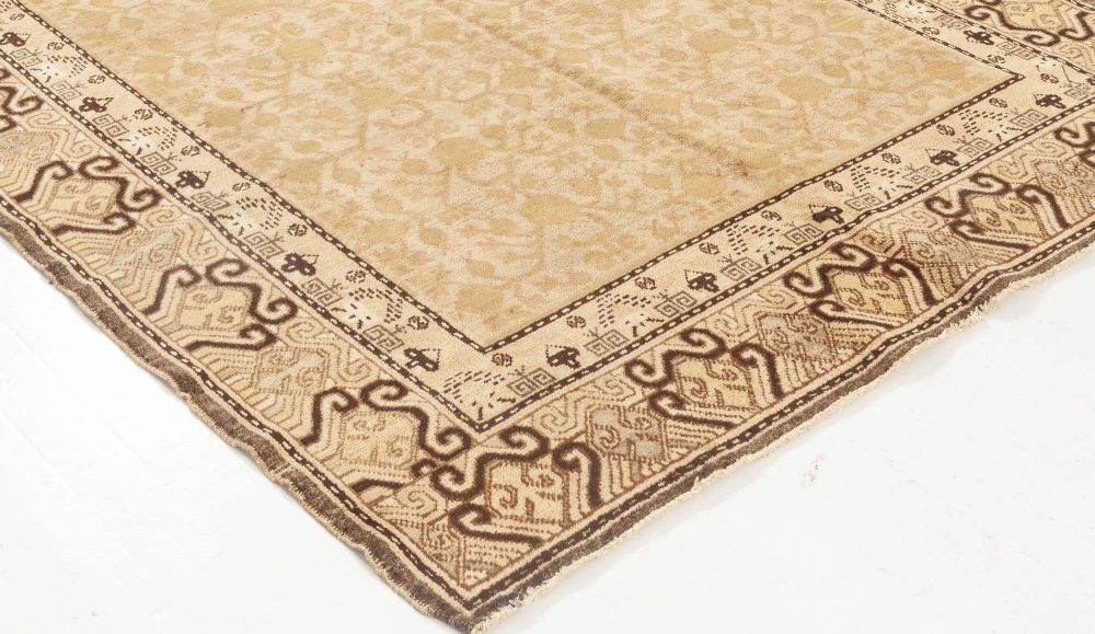 Mid-20th Century Samarkand Beige, Brown and Black Handwoven Wool Rug BB7021