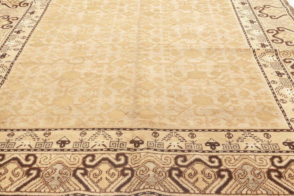 Mid-20th Century Samarkand Beige, Brown and Black Handwoven Wool Rug BB7021