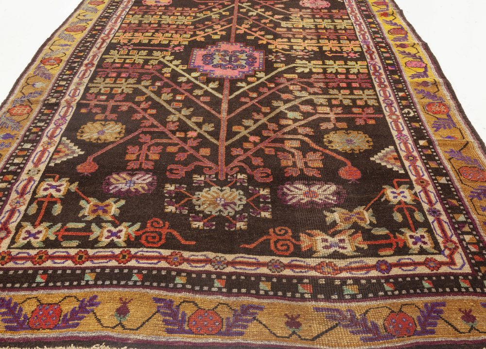 Midcentury Samarkand Handmade Wool Rug in Brown, Gold, Green, Purple and White BB7018