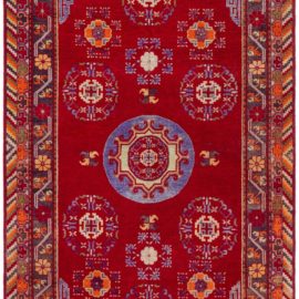 Vintage Samarkand Floral Crimson Hand-Knotted Wool Rug BB7017