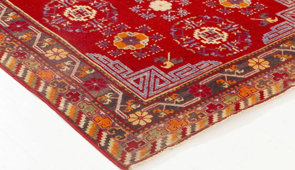 Mid-20th century Samarkand Red, Blue Handmade Wool Rug BB7017