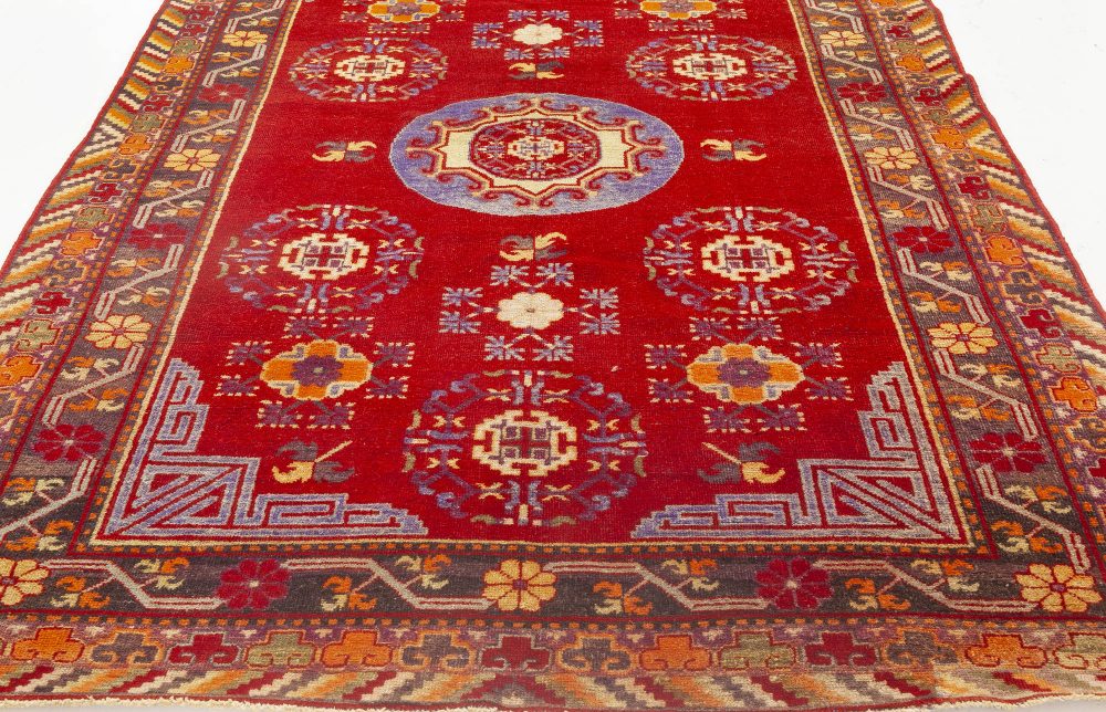 Mid-20th century Samarkand Red, Blue Handmade Wool Rug BB7017