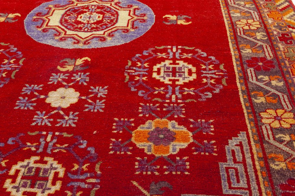 Mid-20th century Samarkand Red, Blue Handmade Wool Rug BB7017