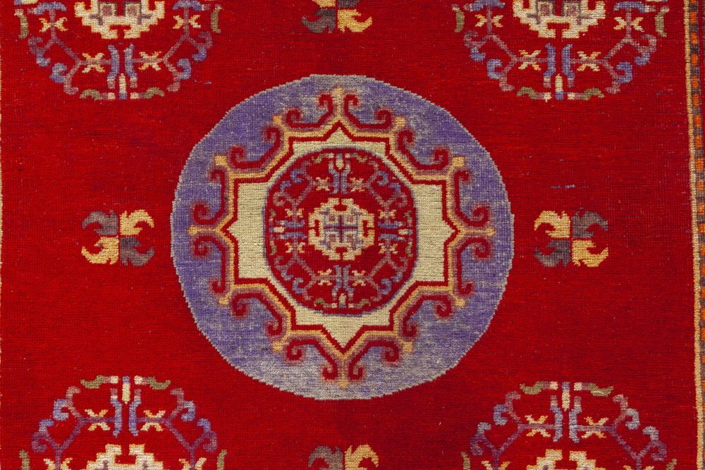 Mid-20th century Samarkand Red, Blue Handmade Wool Rug BB7017
