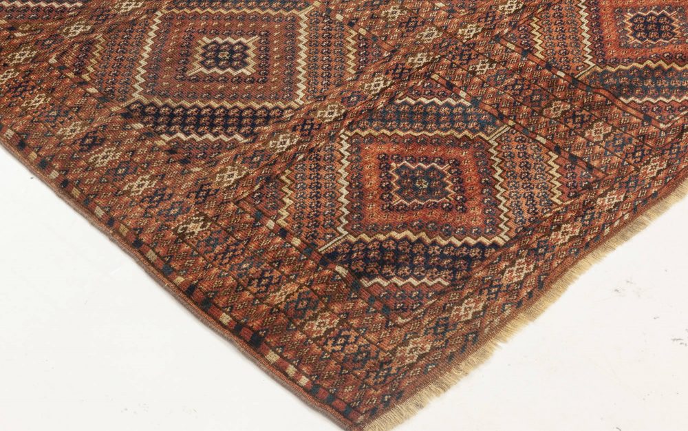 1900s Caucasian Handmade Wool Rug in Beige, Blue, Brown and Red BB7033