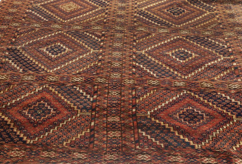 1900s Caucasian Handmade Wool Rug in Beige, Blue, Brown and Red BB7033