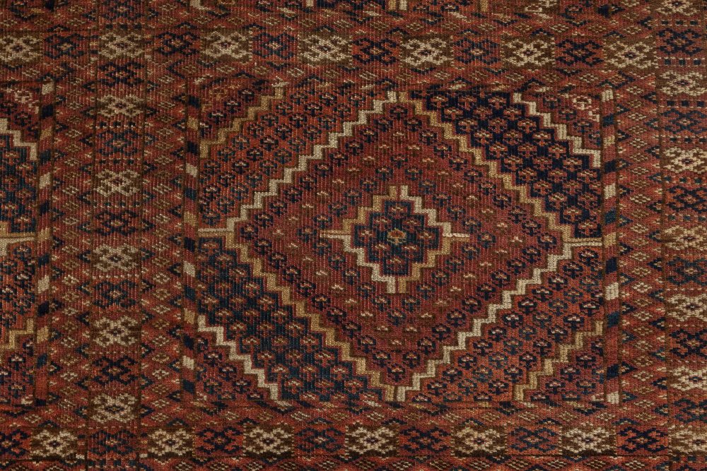 1900s Caucasian Handmade Wool Rug in Beige, Blue, Brown and Red BB7033