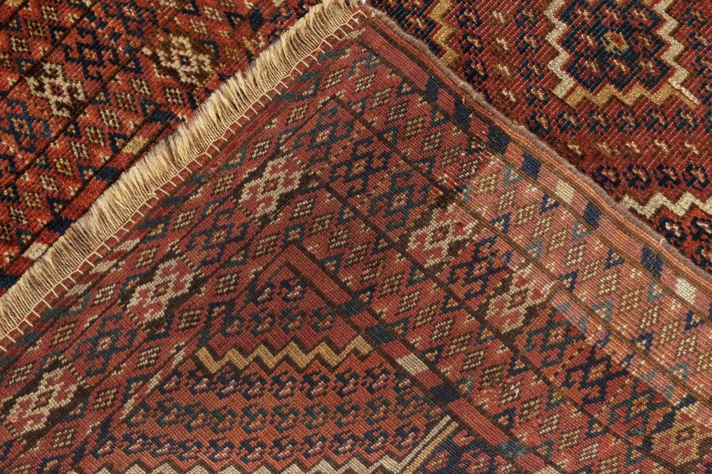 1900s Caucasian Handmade Wool Rug in Beige, Blue, Brown and Red BB7033