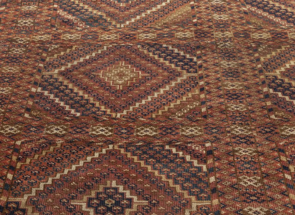 1900s Caucasian Handmade Wool Rug in Beige, Blue, Brown and Red BB7033