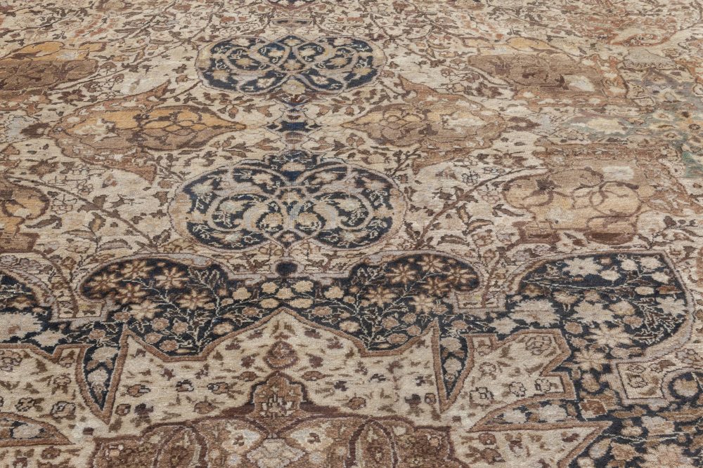 Authentic Persian Tabriz Beige, Black, Brown Handwoven Wool Rug BB7035