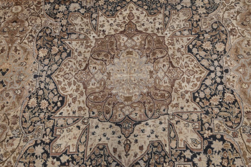 Authentic Persian Tabriz Beige, Black, Brown Handwoven Wool Rug BB7035