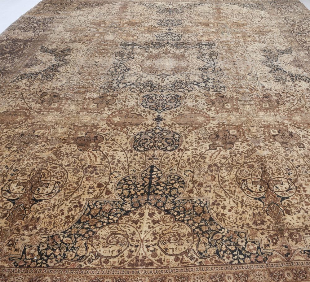 Authentic Persian Tabriz Beige, Black, Brown Handwoven Wool Rug BB7035