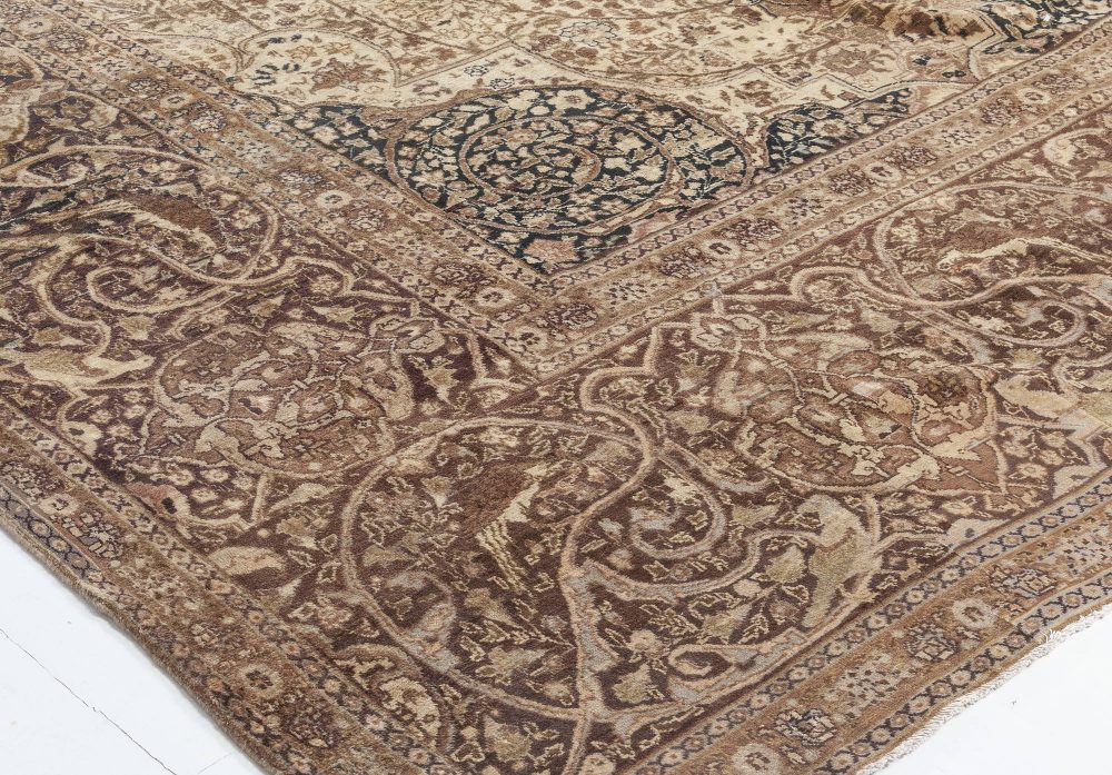 Authentic Persian Tabriz Beige, Black, Brown Handwoven Wool Rug BB7035