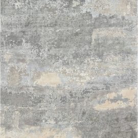 Contemporary Abstract Dark Gray Hand-Knotted Wool & Silk Carpet “North Star” N12062