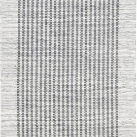 Contemporary Flatweave Stripes Ivory And Charcoal Handmade Wool Runner “Pinstripe” N12063