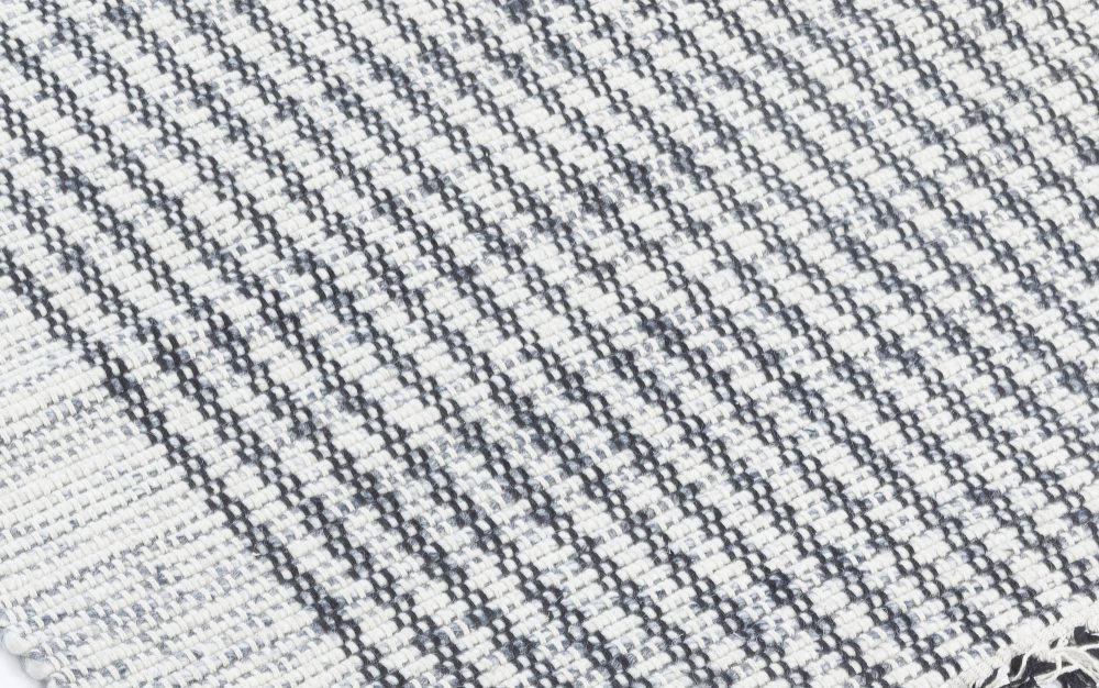 Doris Leslie Blau Collection Modern Striped Gray, White Flat-Weave Wool Runner N12063