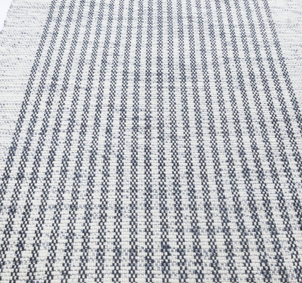 Doris Leslie Blau Collection Modern Striped Gray, White Flat-Weave Wool Runner N12063