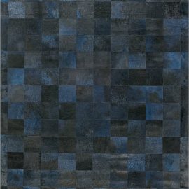 Doris Leslie Blau Collection Geometric Design Blue, Black, Gray Hair on Hide Rug N12058