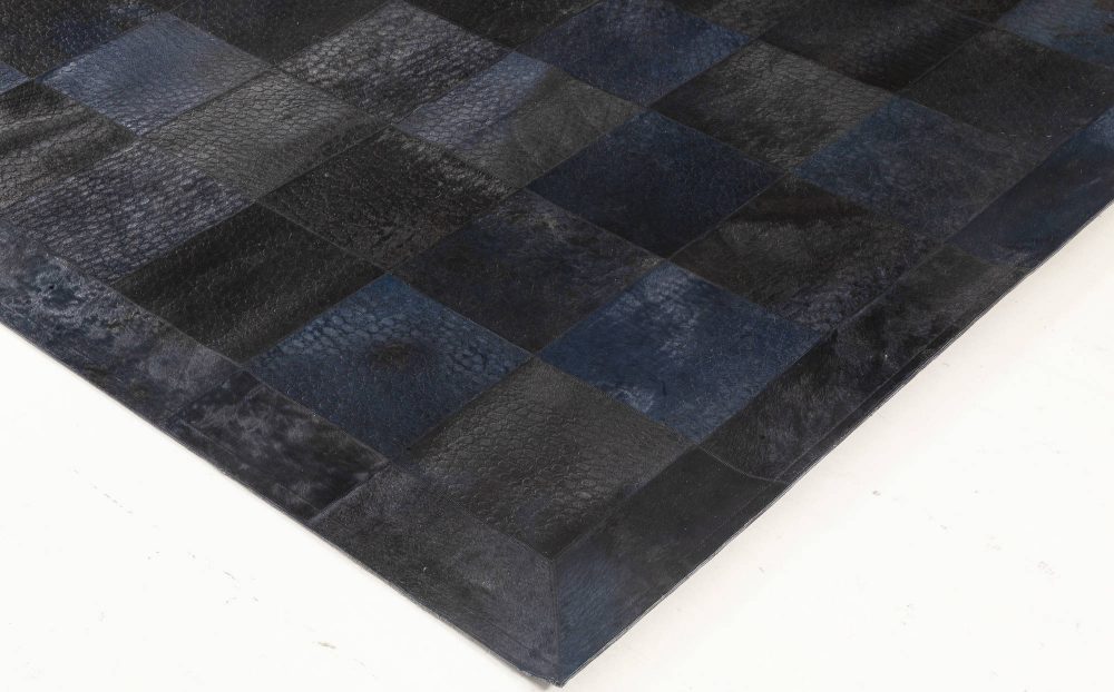 Doris Leslie Blau Collection Geometric Design Blue, Black, Gray Hair on Hide Rug N12058