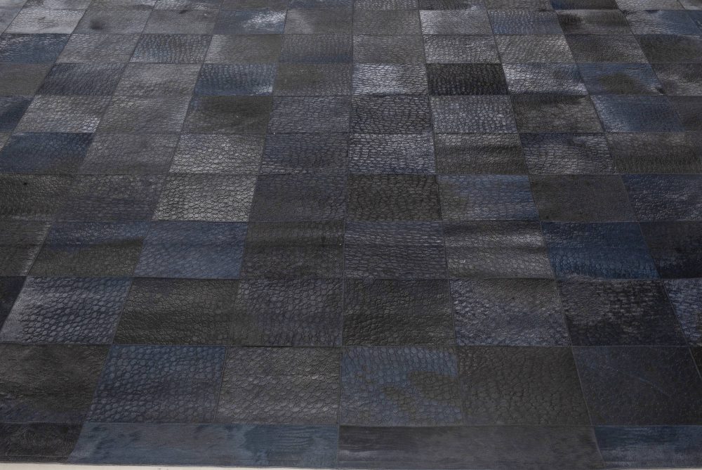 Doris Leslie Blau Collection Geometric Design Blue, Black, Gray Hair on Hide Rug N12058