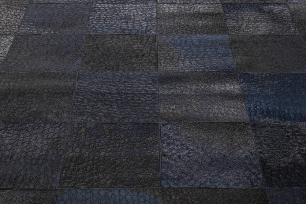 Doris Leslie Blau Collection Geometric Design Blue, Black, Gray Hair on Hide Rug N12058