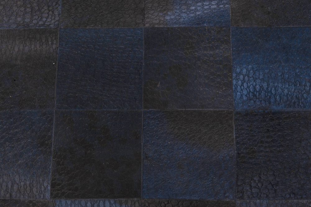Doris Leslie Blau Collection Geometric Design Blue, Black, Gray Hair on Hide Rug N12058